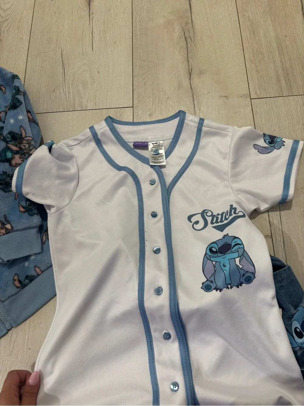Disney Blue Denim-Look Elastic Waist Shorts with Tropical Print